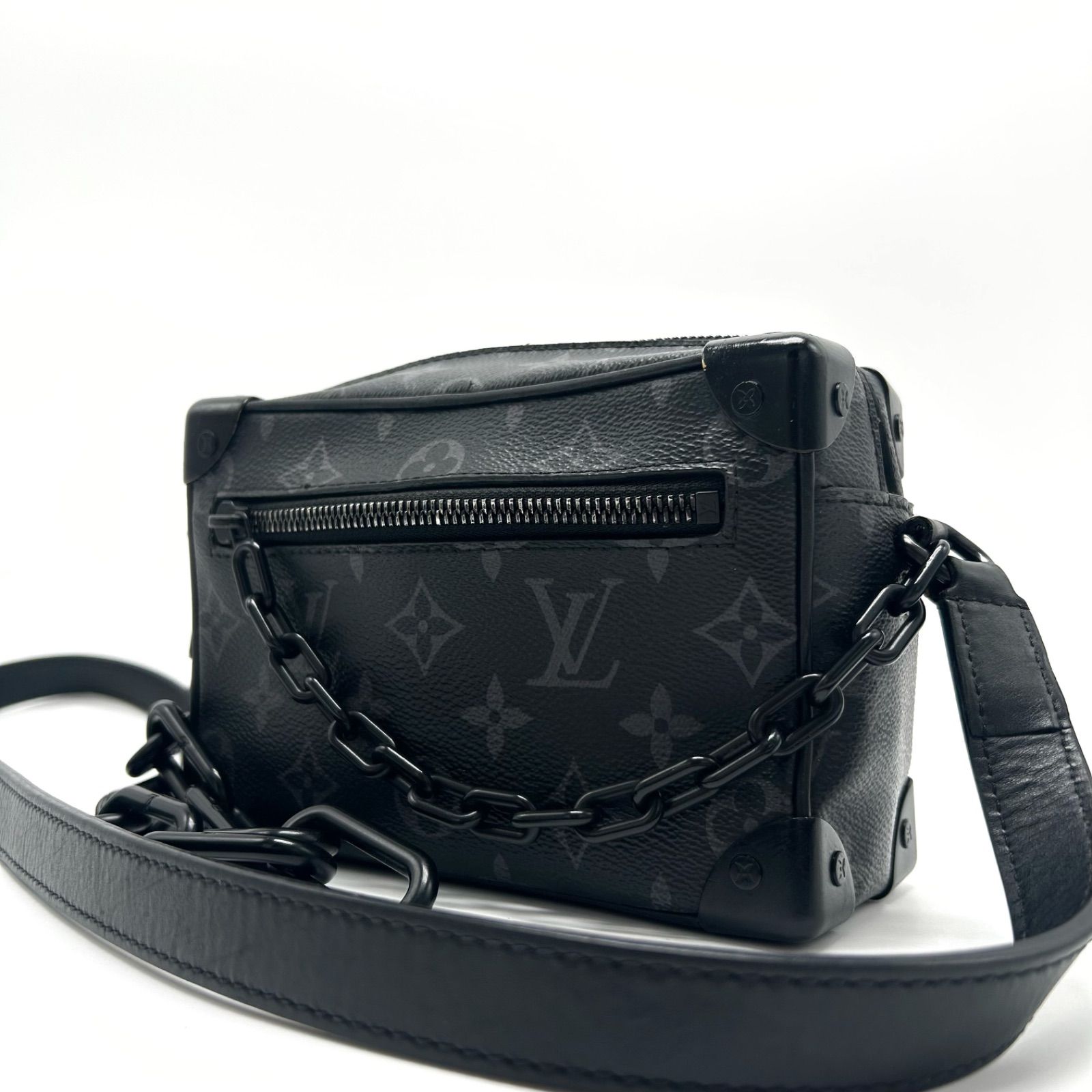 ◎格安 ICチップ LOUIS VUITTON ルイヴィトン モノグラム エクリプス ソフトトランク チェーン ショルダーバッグ 肩掛け 斜めがけ PVC レザー ブラック メンズ レディース ユニセックス