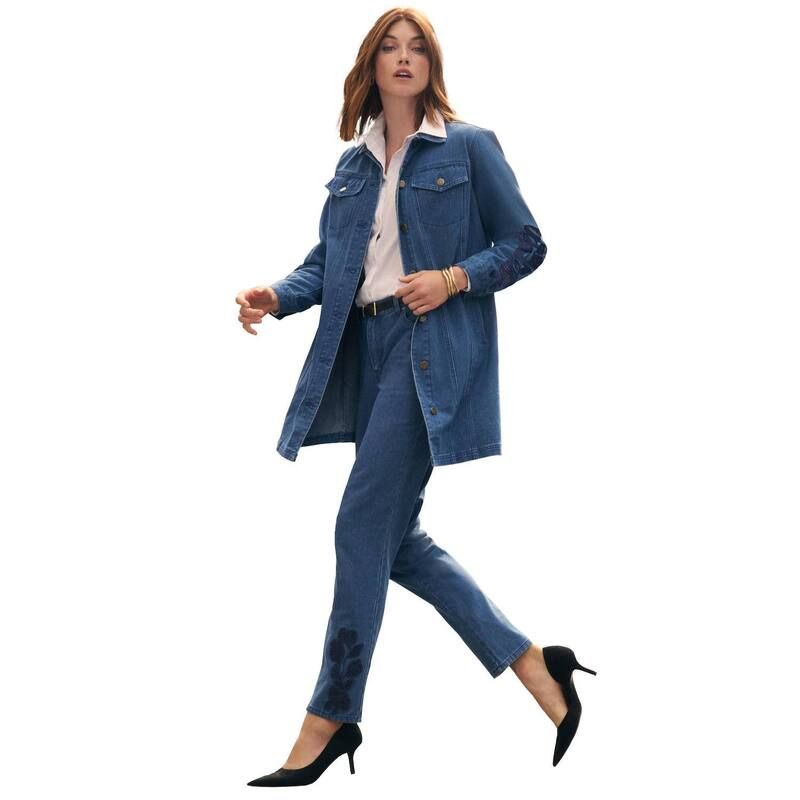 ジェシカロンドン レディース アウター ジャケット・ブルゾン プラスサイズ デニム Jessica London Womens Plusize Long Denim Jacket Medium Stonewash Mesh デニム