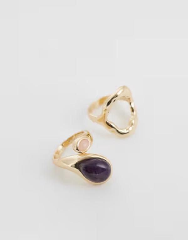 リクレイム ヴィンテージ レディース アクセサリー リング Reclaimed Vintage wraparound ring in semi precioustone multi pack Gold ゴールド
