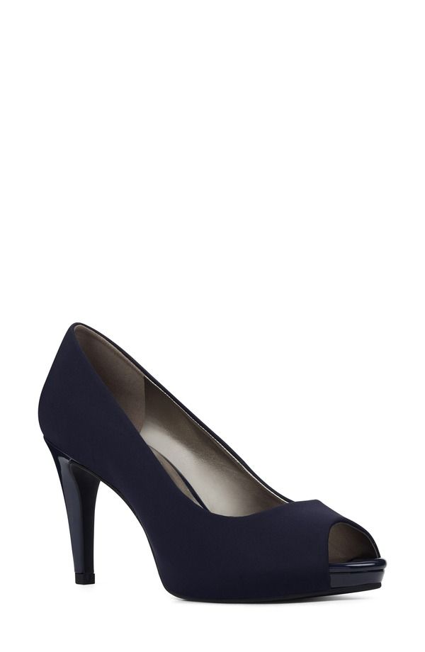 バンドリーノ レディース シューズ ヒール Bandolino Rainaa Peep Toe Pump Navy Blue Lycra ネイビー