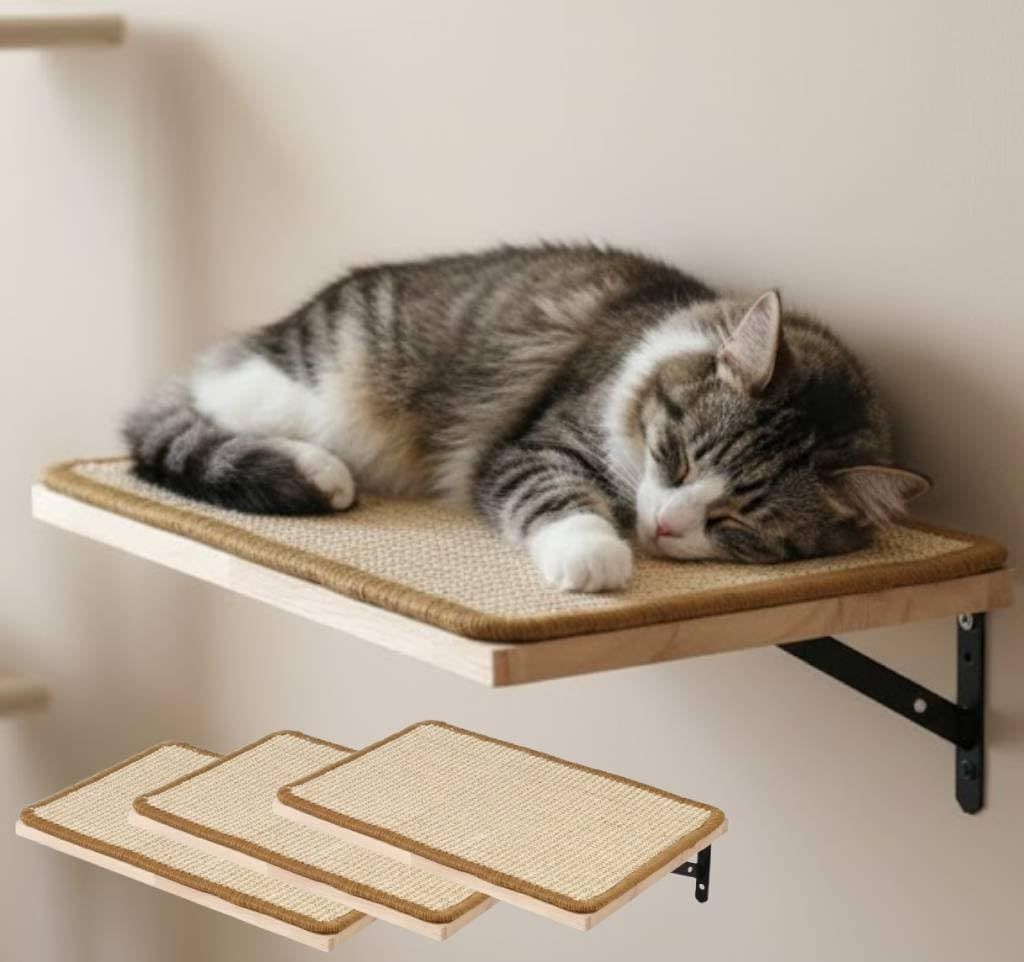 猫 壁付け ステップ 一段 40cm×25cm 幅広タイプ ステップ キャットウォーク 猫家具 室内用 猫棚 お昼寝 遊び場 ストレス解消 取り付け簡単 iimono117 (3個セット)mt b627205b