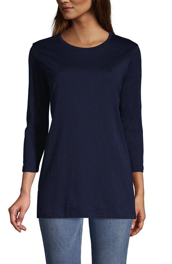 ランズエンド レディース トップス シャツ コットン Lands End 34 Sleeve Cotton Supima Tunic Radiant Navy ネイビー