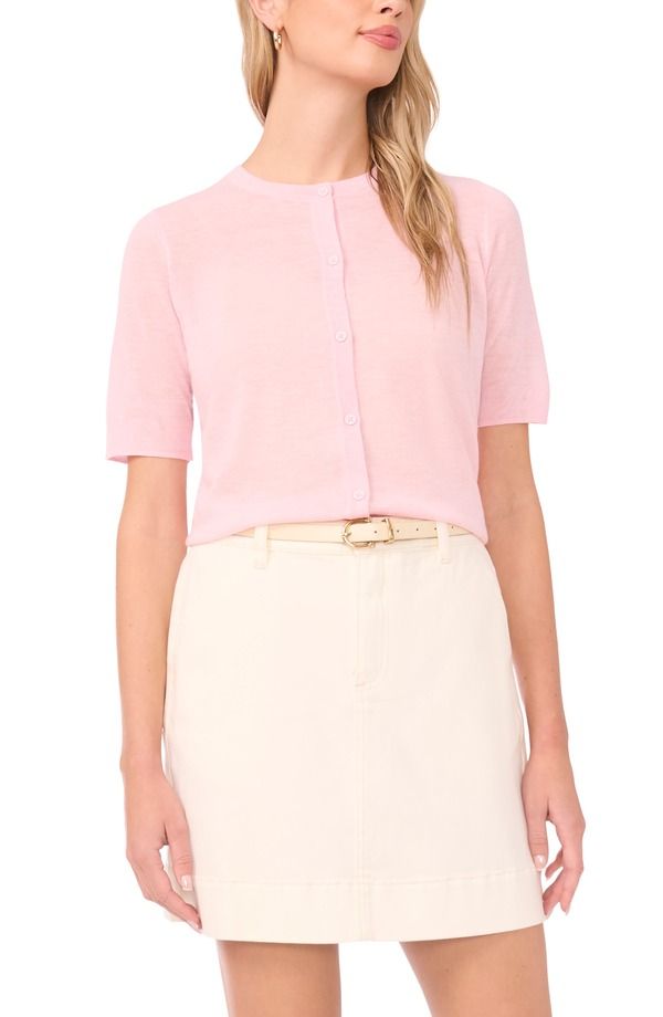 ヴィンスカムート レディース アウター パーカー・スウェット シアー カーディガン Vince Camuto Sheer Short Sleeve Cardigan Baby Pink ピンク