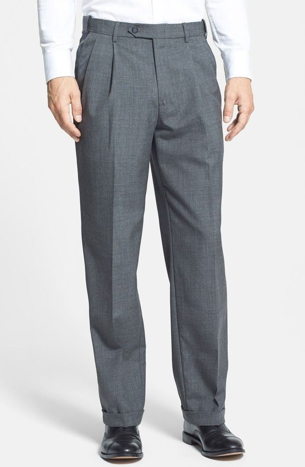 ベール メンズ ボトムス カジュアルパンツ プリーツ Berle Self Sizer Waist Plain Weave Pleated Washable Trousers Medium Grey グレー