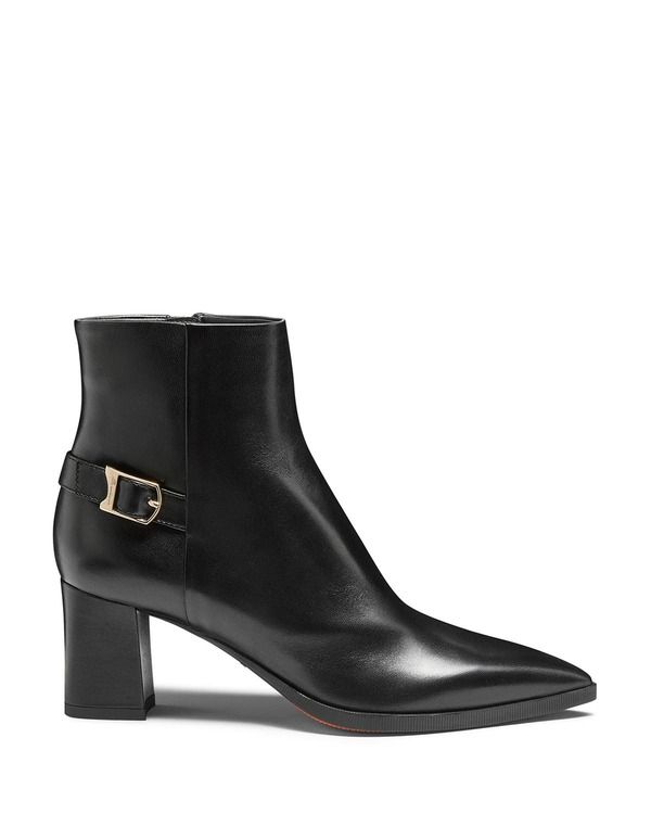 サントーニ レディース シューズ ブーツ・レインブーツ アンクル レザー ヒール Santoni Womens Leather MidHeel Ankle Boot with Decorative Buckle Black ブラック