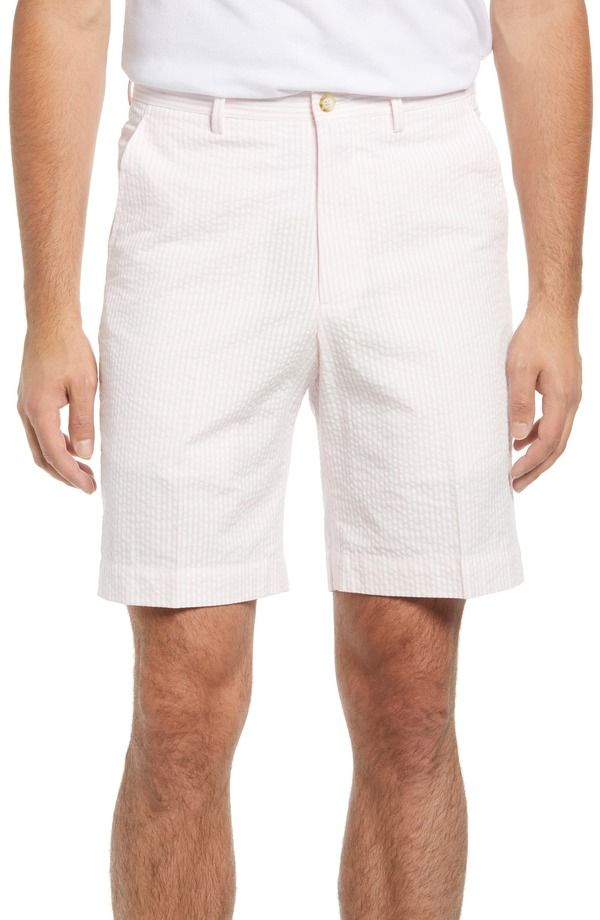 ベール メンズ ボトムス ハーフパンツ・ショーツ ショートパンツ Berle Flat Front Seersucker Shorts Pink ピンク