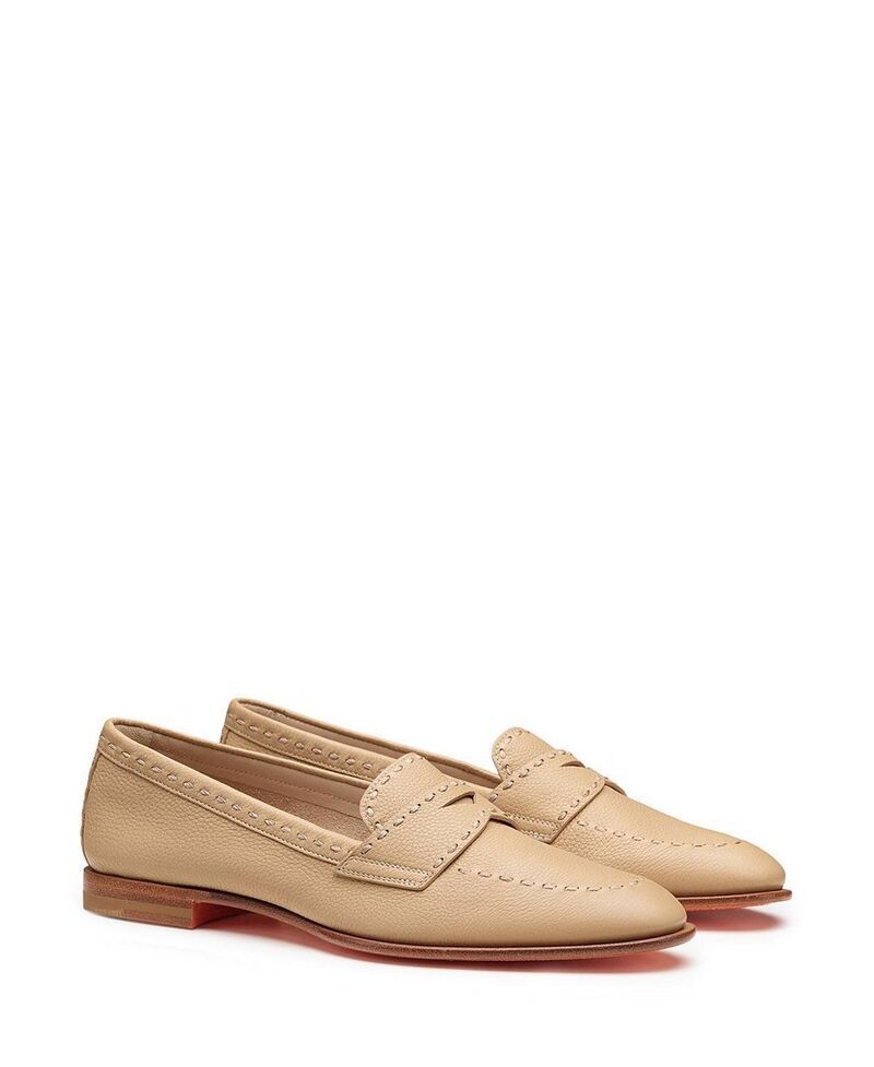 サントーニ レディース シューズ スリッポン・ローファー レザー Santoni Womens Tumbled Leather Penny Loafer Light Beige ベージュ