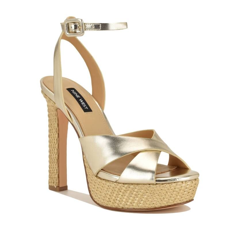 ナインウェスト レディース シューズ パンプス サンダル ヒール Nine Weston Womens Open Toe Block Heel Dressandals Gold ゴールド