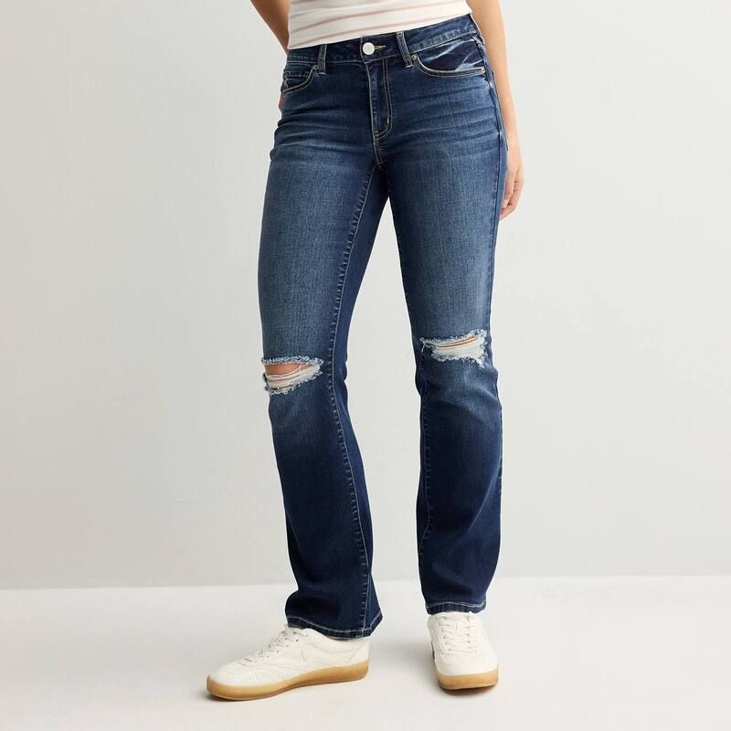 エスオー レディース ボトムス デニムパンツ ブーツカット ローライズ ブーツ ジーンズ Juniors SO Low Rise Bootcut Jeans Dark Destructed