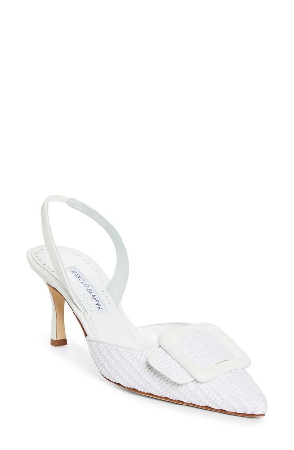 マノロ ブラニク レディース シューズ パンプス Manolo Blahnik Maysli Buckle Slingback Pump White ホワイト