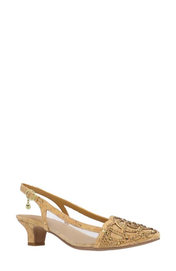 ジェイレニー レディース シューズ ヒール メッシュ J Renelsinora Mesh Embellished Slingback Pump Natural Gold ゴールド
