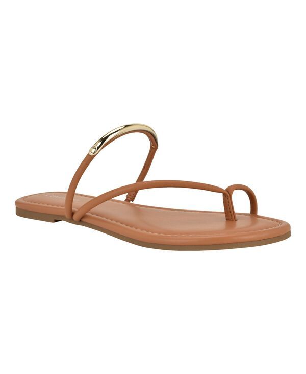 【送料無料】 カルバンクライン レディース スリッポン・ローファー シューズ Womens Bienna Strappy Ornamented Flat SlipOn Sandals Cognac