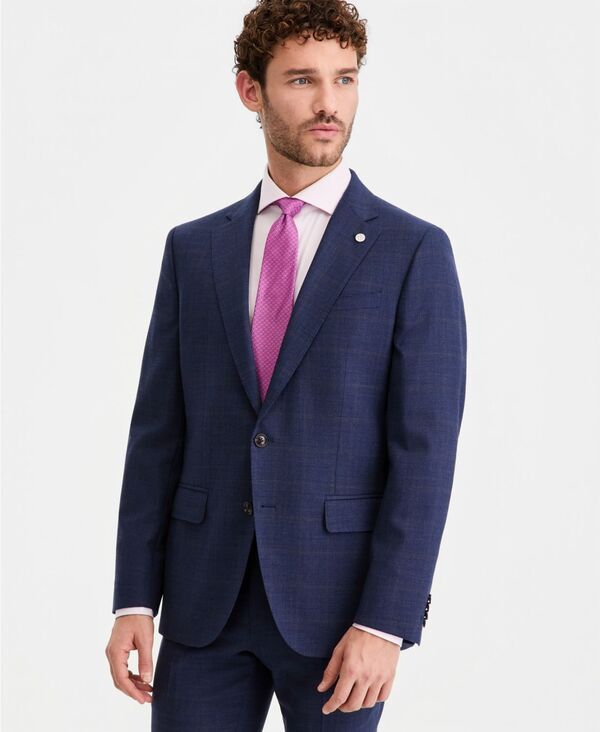 テッドベーカー メンズ アウター ジャケット・ブルゾン ウール Ted Baker Mens ModernFit WoolBlend Windowpane Suit Separates Jacket Blue Brown ブルー