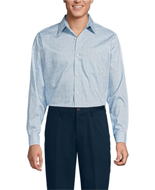 ランズエンド メンズ トップス シャツ コットン Lands End Mens No Iron Supima Cotton Pinpoint Straight Collar Dresshirt Oasis bluewhite ditsy ホワイト