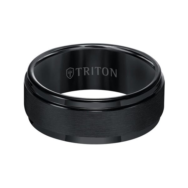 トリトン レディース アクセサリー 指輪 Triton 9MM Tungsten Carbide Ring with Brushed Finish and Step Edge Black ブラック