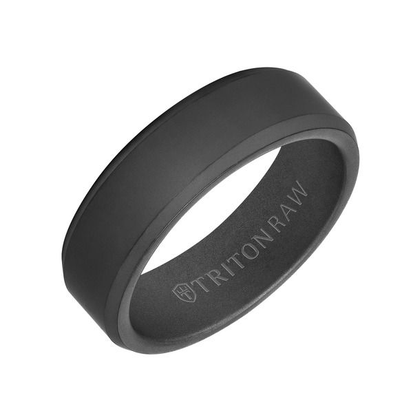 トリトン レディース アクセサリー 指輪 Triton 7MM Tungsten Raw Black DLC Ring with Matte Finish and Bevel Edge Black ブラック