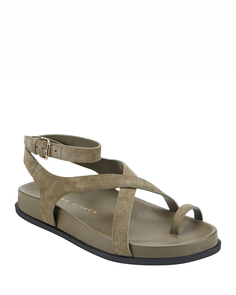 マーク・フィッシャー レディース シューズ サンダル スエード Marc Fisher LTD Womens Bevy Suede Casual Strappy Flat Sandals Dark Green グリーン