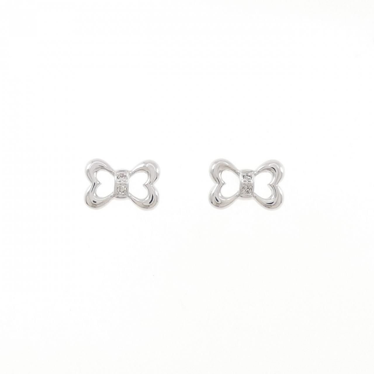 K18WG リボン ダイヤモンド ピアス 0.02CT