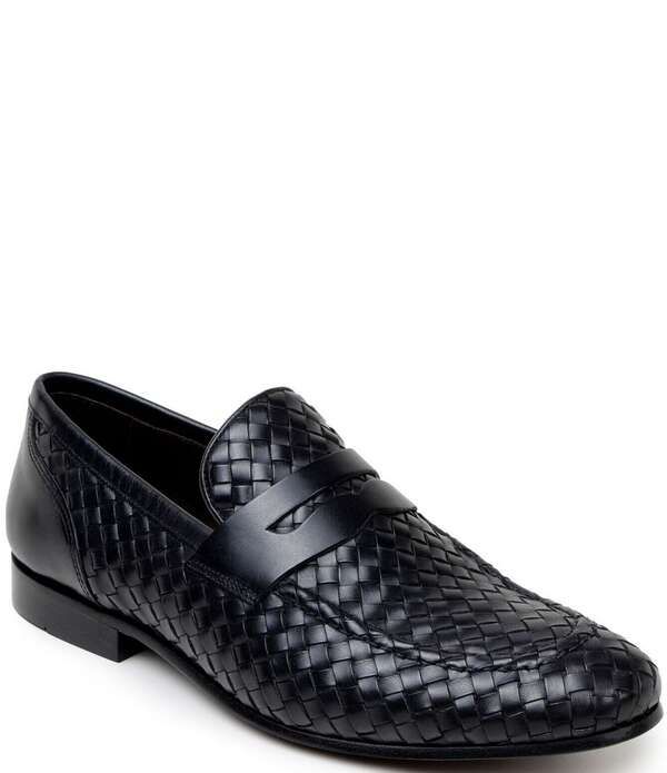 ベルヴェデール メンズ シューズ スリッポン・ローファー レザー Belvedere Mens Luca Woven Leather Penny Loafers Black ブラック