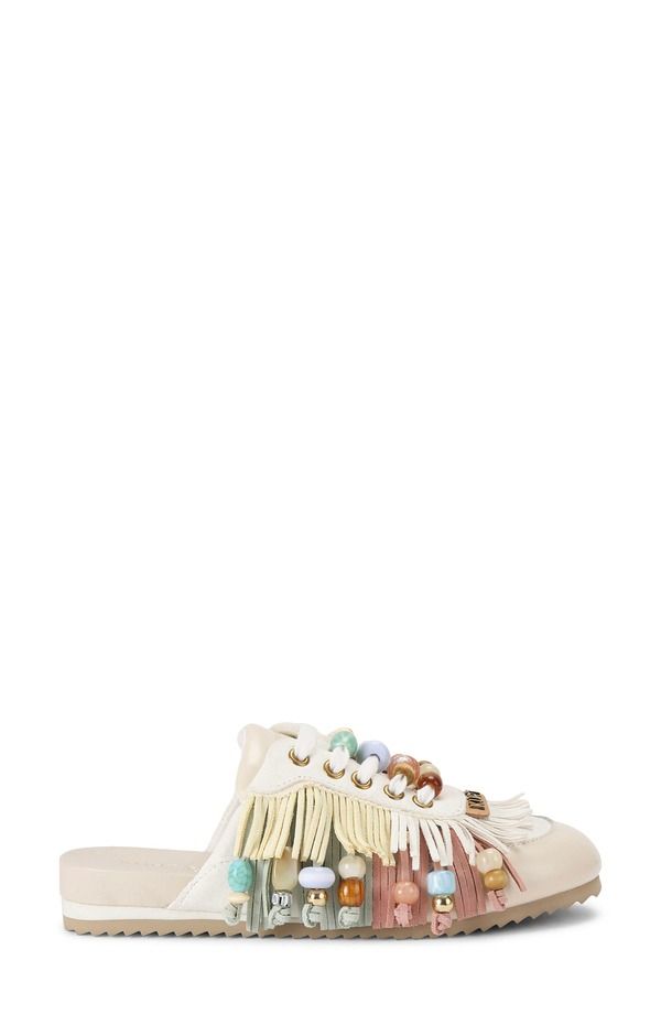 カートジェイガーロンドン レディース シューズ パンプス フリンジ Kurt Geiger London Islington Beaded Fringe Mule Open White ホワイト