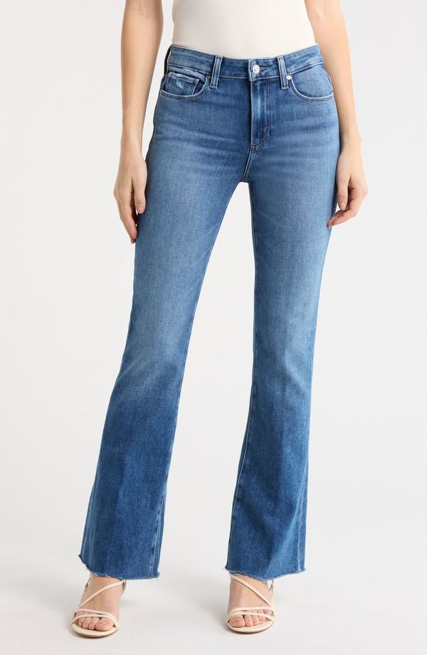 ペイジ レディース シューズ ブーツ・レインブーツカット ハイウエスト ジーンズ PAIGE Laurel Raw Hem High Waist Canyon Bootcut Jeans Bookshelf