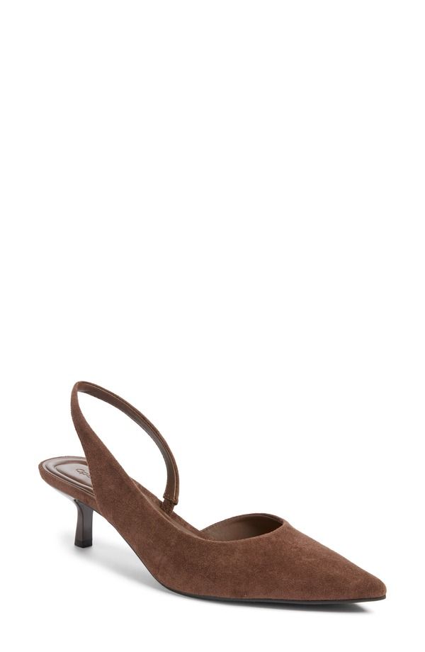 オープンエディット レディース シューズ パンプス ヒール Open Edit Corina Slingback Half dOrsay Pointed Toe Kitten Heel Pump Brown Oak ブラウン