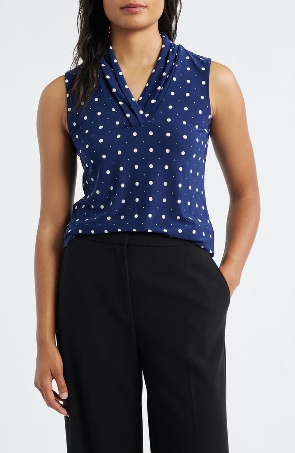 アンクライン レディース トップス シャツ ドット柄 ドット ノースリーブ Anne Klein Polka Dotripleat Sleeveless Top Distant Mountain Anne White ホワイト