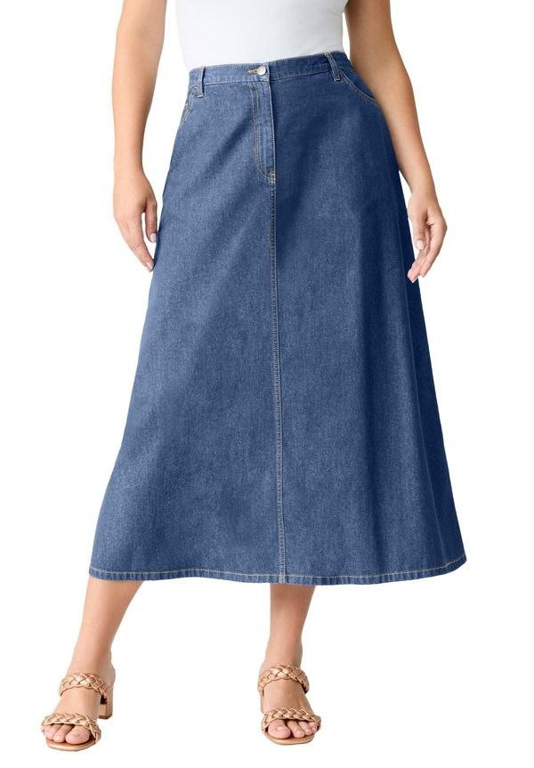 ロアマンズ レディース ボトムスカート A ライン プラスサイズ Roamans PlusizeasyWear ALine Skirt Medium Wash