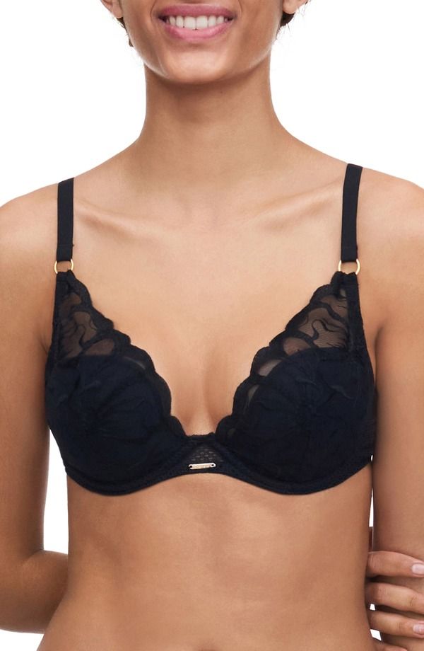 シャンテル レディース アンダーウェア ブラジャー Chantelle Lingerie Fleurs Underwire Plunge Bra Black ブラック