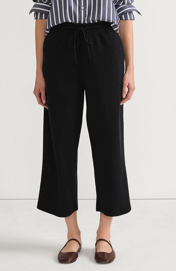 ランズエンド レディース ボトムス レギンス ワイドレッグ パンツ ニット Lands End Sport Knit Pull On Drawstring Wide Leg Cropants Black ブラック