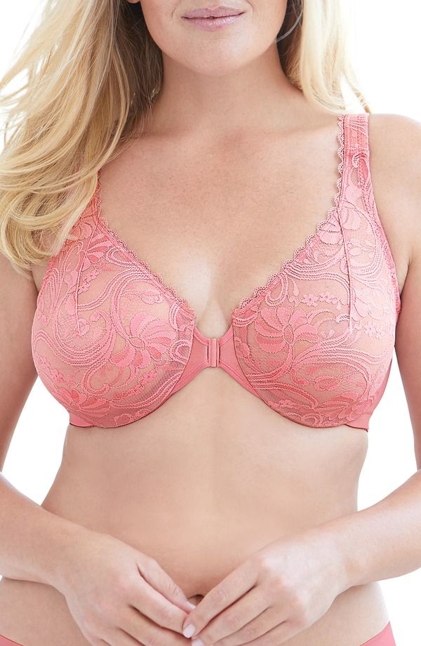 グラマライズ レディース アンダーウェア ブラジャー レース Glamorise WonderWire Front Close Stretch Lace Underwire Brandied Apricot アプリコット