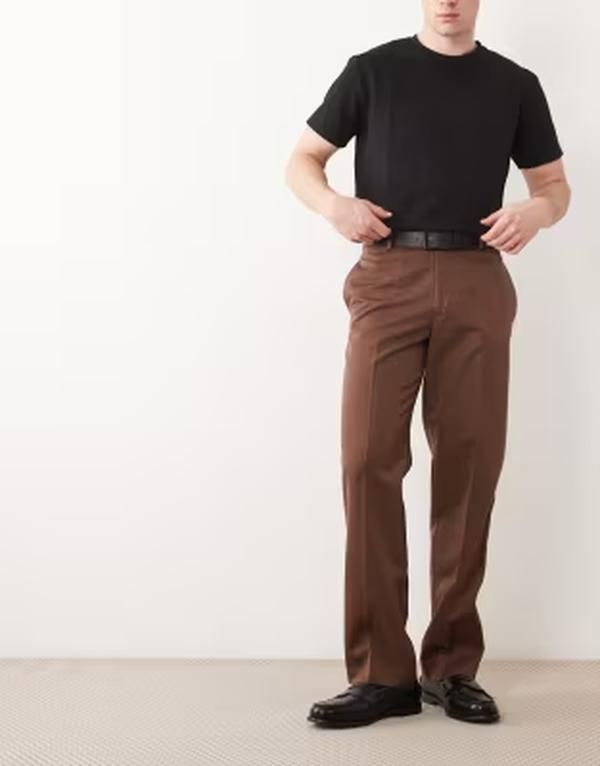 エイソス メンズ ボトムス カジュアルパンツ ストレート ASOS DESIGN tailored straight leg pants in dark brown ブラウン