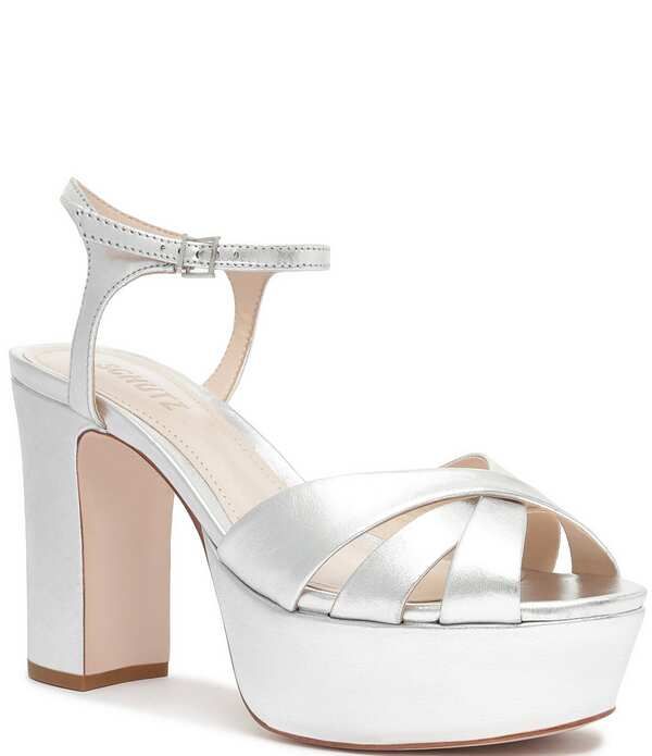 シュッツ レディース シューズ サンダル プラットフォーム アンクル レザー Schutz Keefa Leather Platform Ankle Strap Sandals Prata