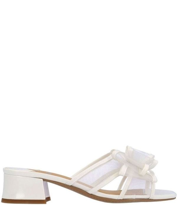 ジェイレニー レディース シューズ サンダル メッシュ ヒール J Renee Finola Mesh Bow Block Heel Slide Sandals White ホワイト