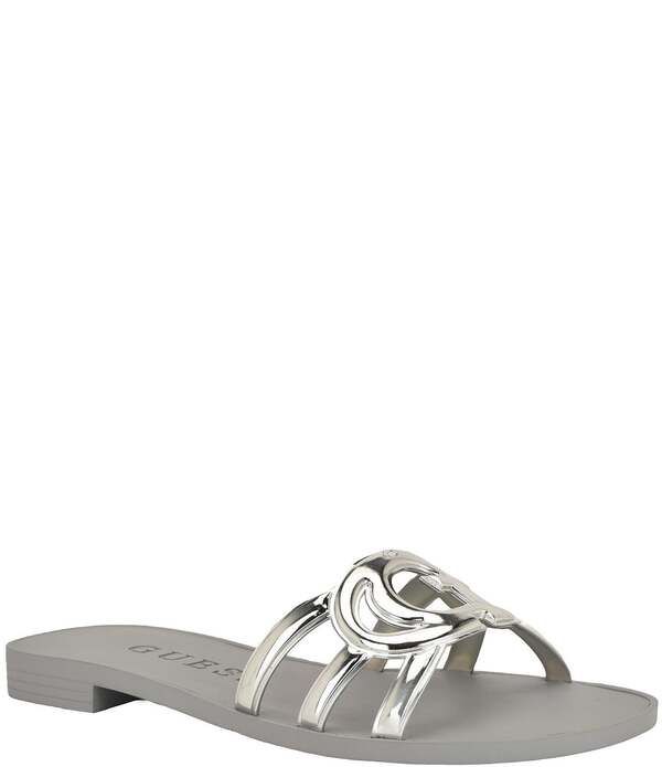 ゲス レディース シューズ パンプス サンダル ロゴ Guess Elyho Glossy Rubber Logo Pool Slide Sandalsilver シルバー