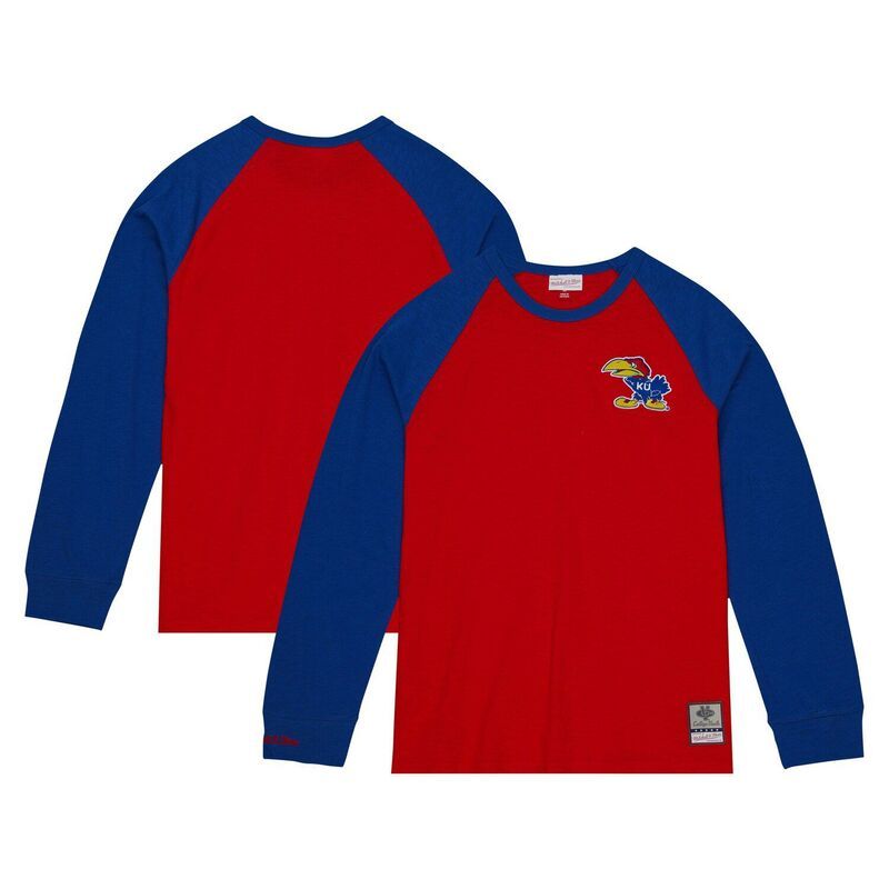 ミッチェルネス メンズ トップス Tシャツ Mens Mitchell Ness Red Kansas Jayhawks Legendary Slub Raglan Long Sleeve TShirt Kns Red レッド