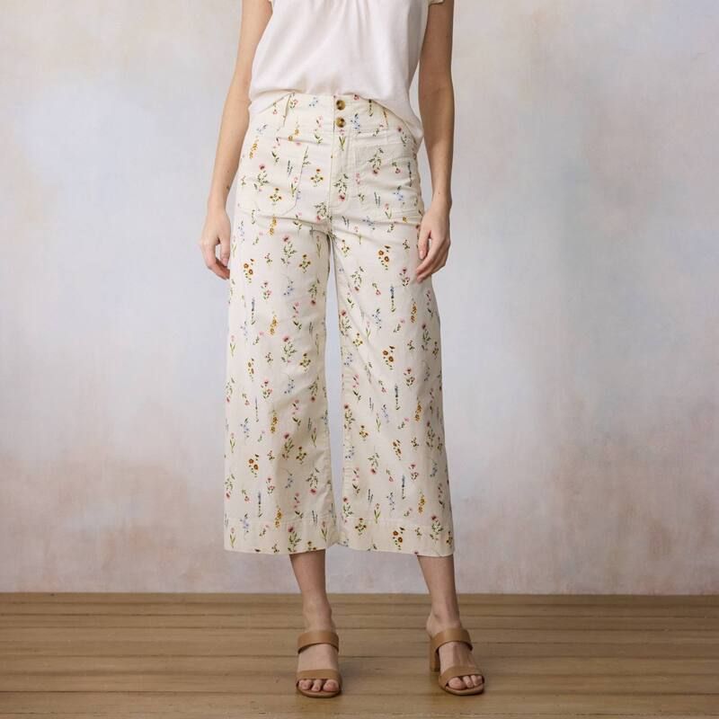 LC Lauren Conrad レディース ボトムス カジュアルパンツ ワイドレッグ プチ Petite LC Lauren Conrad Super High Rise Wide Leg Cropants Cream Wildflower クリーム