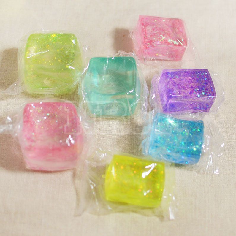 Gummy Squeeze 7 Color Set Large Glitter & Memory Foam ASMR Ice Cube