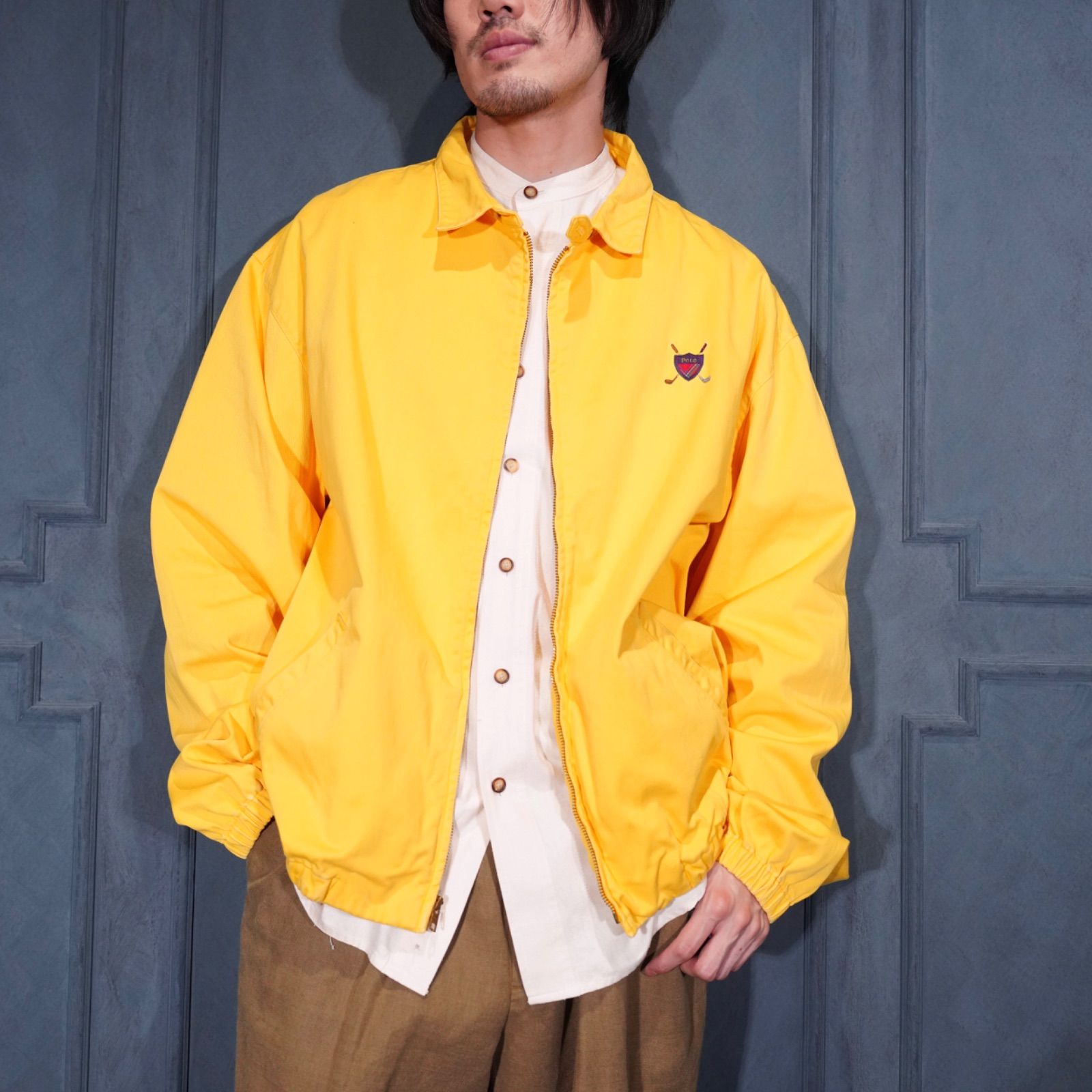 USA VINTAGE Polo by Ralph Lauren GOLF EMBROIDERY DESIGN ZIP UP HARRINGTON JACKET MADE IN USA/アメリカ古着ポロバイラルフローレンゴルフ刺繍デザインハリントンジャケット