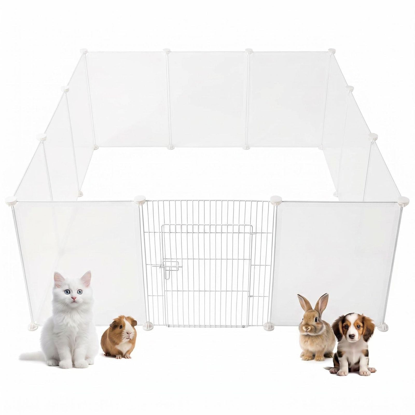 BUCATSTATE ペットフェンス ペットサークル 50×70cm 14枚セット 犬 サークル 半透明 パネル パーテーション 仕切り 室内用 軽量 組立簡単 拡張可能 ペット用品 小動物 うさぎ 小型犬 子猫などmt 6613964a