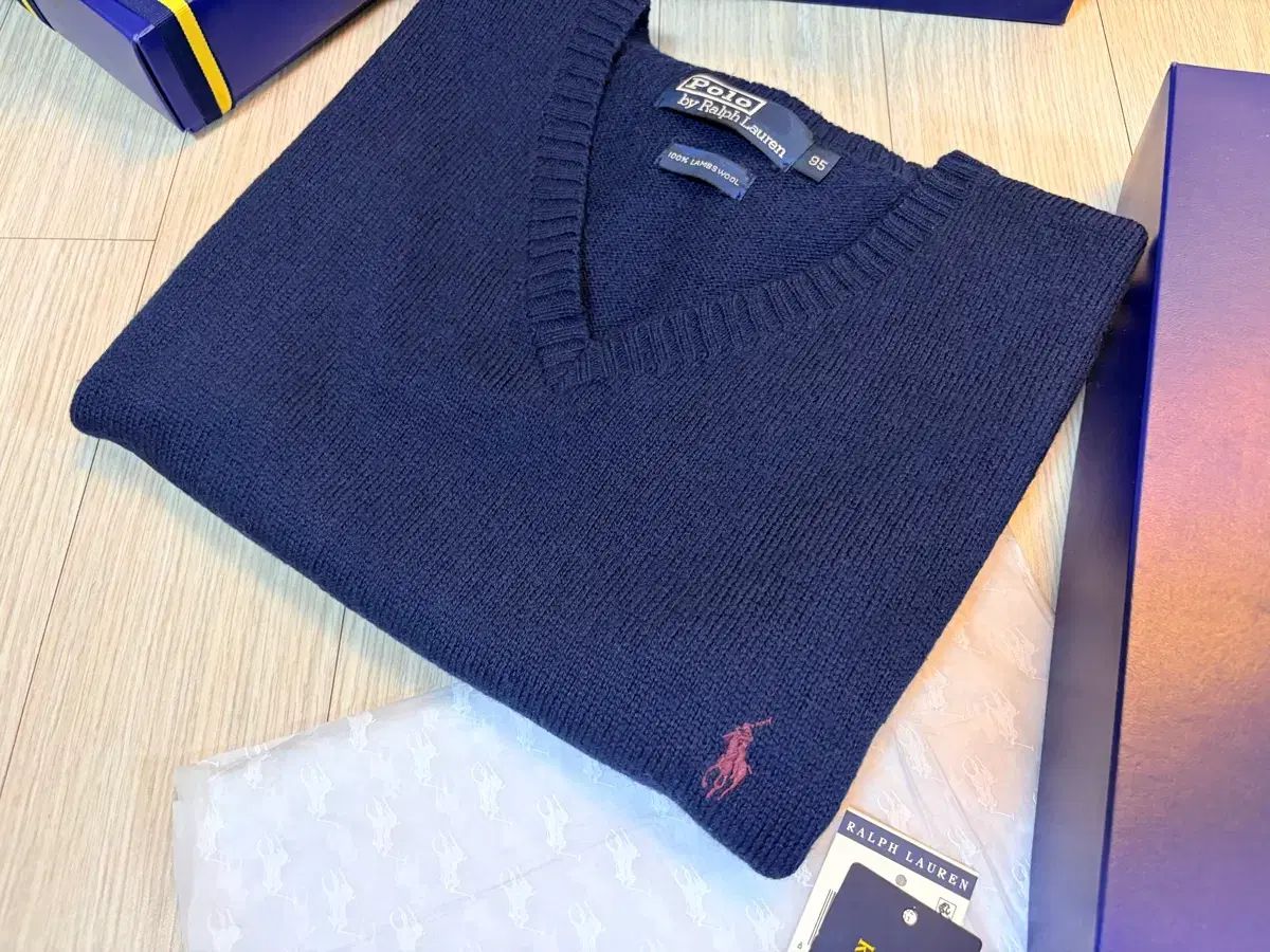 POLO RALPH LAUREN ポロラルフローレン ラムウール100% Vネック ベスト(조끼) ネイビー COLOR 95 100