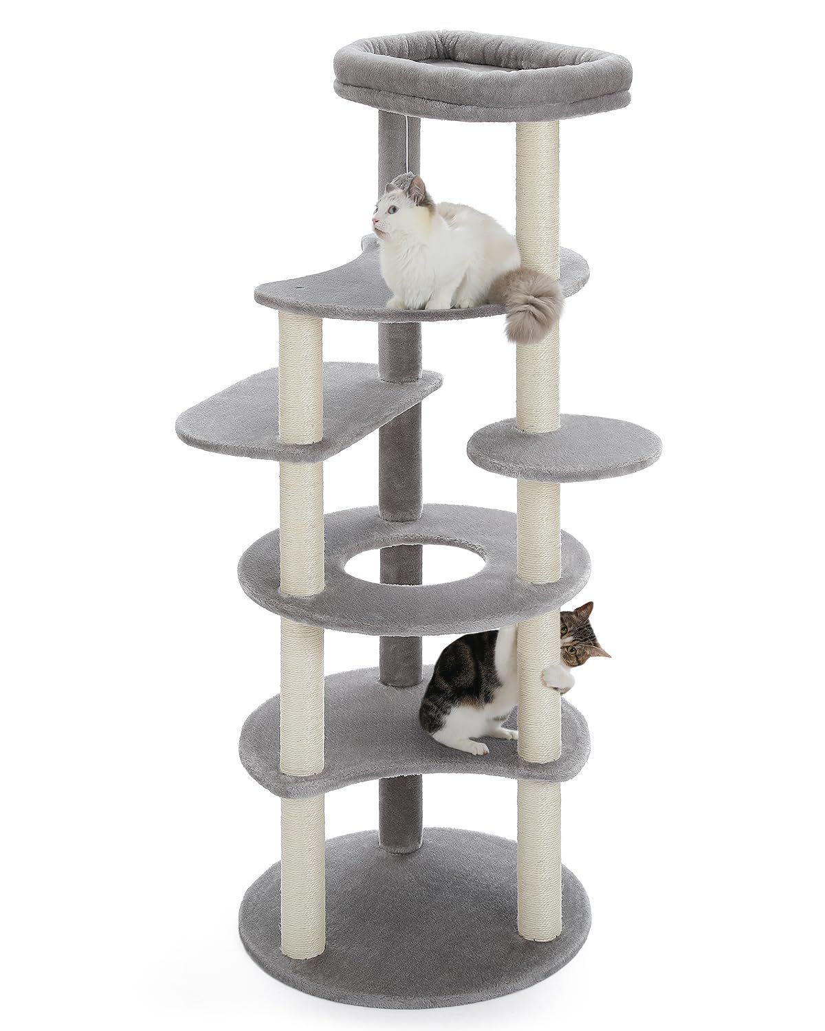 【人気商品】短足猫 老猫用 シニア猫 人気 省スペース 階段 コンパクト 爪とぎ 登りやすい 麻紐 かわいい 運動不足解消 おしゃれ シンプル 倒れ防止策 多頭飼い 据え置き - 猫タワー 大型猫用 高さ154cm スリム キャットタワー グレー PETEPE