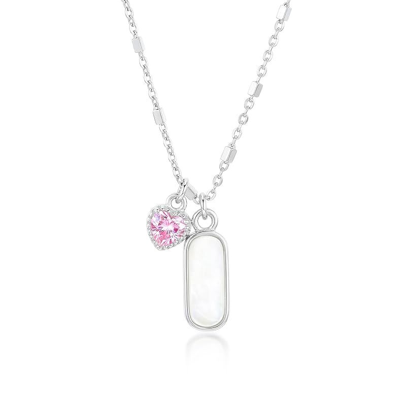 [Ningnvshi] ネックレス レディース ハート 桜ピンク 天然石/マザーオブパール 揺れる ペンダント シルバー925 金属アレルギー対応 ネックレス 40+6cm 延長チェーン付 アクセサリー 女性 彼女 妻 記念日 ホワイトデー プレゼント