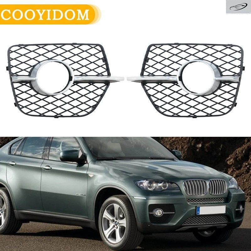 BMW X6 E71 E72 HYB 2008-2014 フロントバンパー フォグランプ フォグランプ ラテラルメッシュグリル + トリムモールディングデコレーショ
