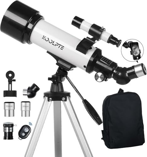 天体望遠鏡 70mm口径 500mm焦点距離 屈折式 - AZマウント、多層コーティング、対角ミラー、スマホアダプター、ワイヤレスリモコン、三脚・キャリングバッグ付き 初心者・子供・大人向け (ホワイト)★