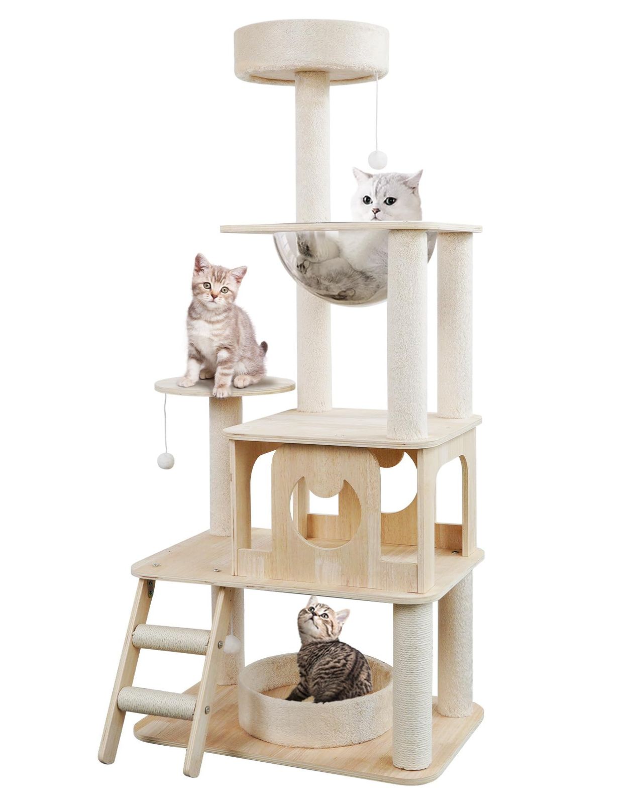 YUCHONG キャットタワー 木製 猫タワー 高さ134cm展望台 転落防止 据え置き式省スペース 40*60cm安定感UP 登りやすい階段 ポンポン猫じゃらし 多頭飼い 木製隠れ家 宇宙船 爪とぎポール 人気 運動不足解消 家具損害防止mt 11,542円