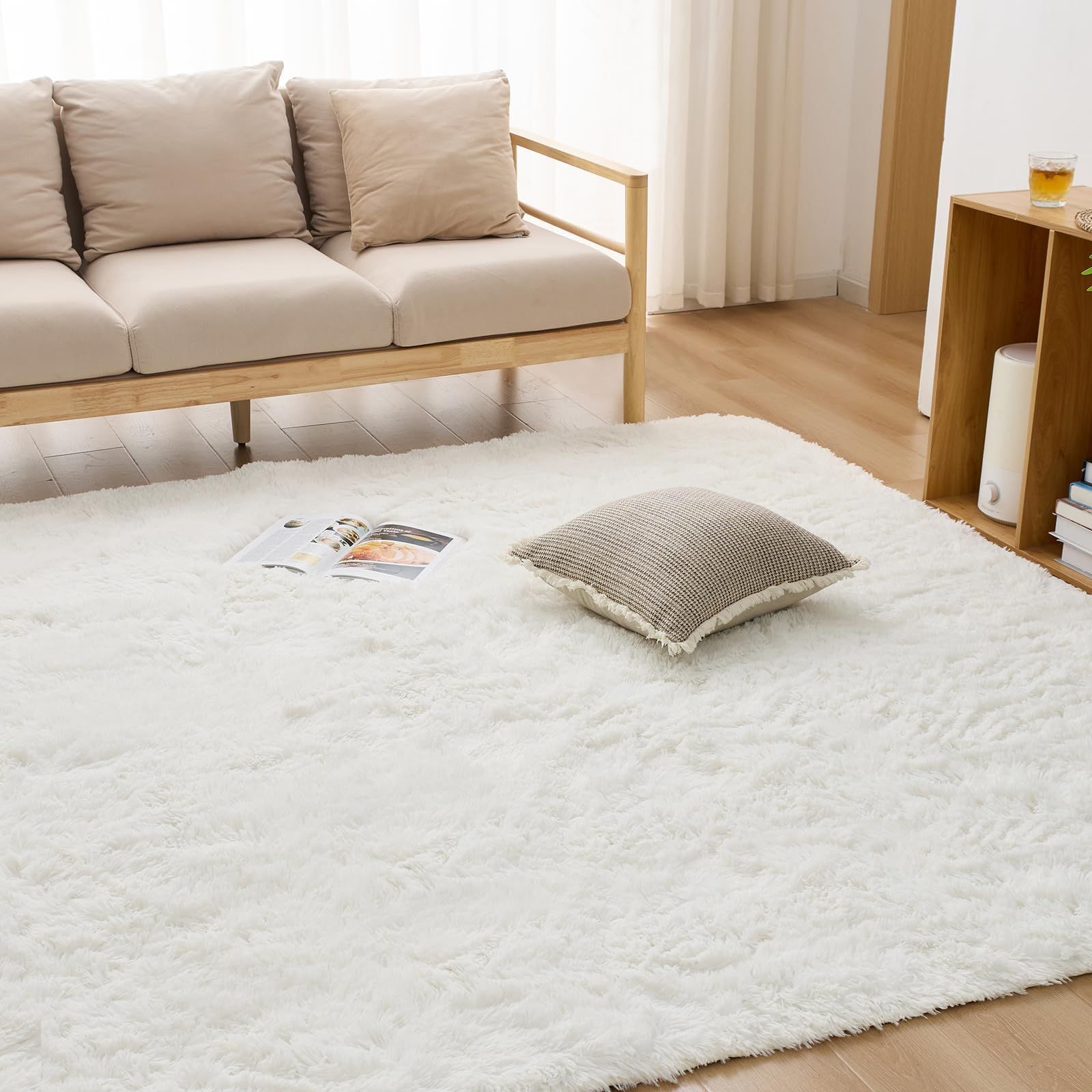 【人気商品】カーペット シャギーラグ ラグマット 長方形 絨毯 200x250cm ラグ 滑り止め付 洗える 防ダニ 抗菌 防臭 Housecover オールシーズン快適に使用 床暖房 ホットカーペット対応 ふわふわ肌触り ホワイト01