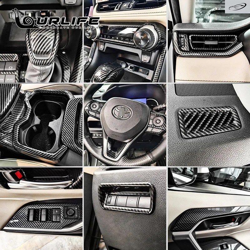 左ハンドル仕様トヨタ RAV4 XA50 2021-23 2024 スペシャルカーボンファイバー調インテリアセンターコントロールギア装飾