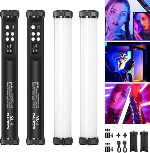 SOONPHO P13 撮影用 スティックライト RGBビデオライト LEDチューブライト フルカラー 2500-8500K色温度 FXモード 記憶機能 4000mAh充電式 マグネット搭載 卓上スタンド 日本語説明書付き 【2本セット/29 42b90f5a