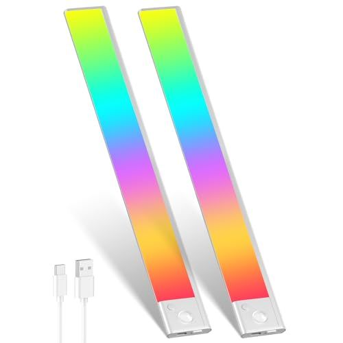 【2本入り】人感センサーライト LEDセンサーライト 60cm バーライト カラフル＆昼白色 無段階調光 Type-C 充電式ライト 階段ライト 120° 3M誘導距離 屋内 マグネット 配線工事不要 超薄型設計 省エネ 高感度 間接照明 寝 aadbcca6